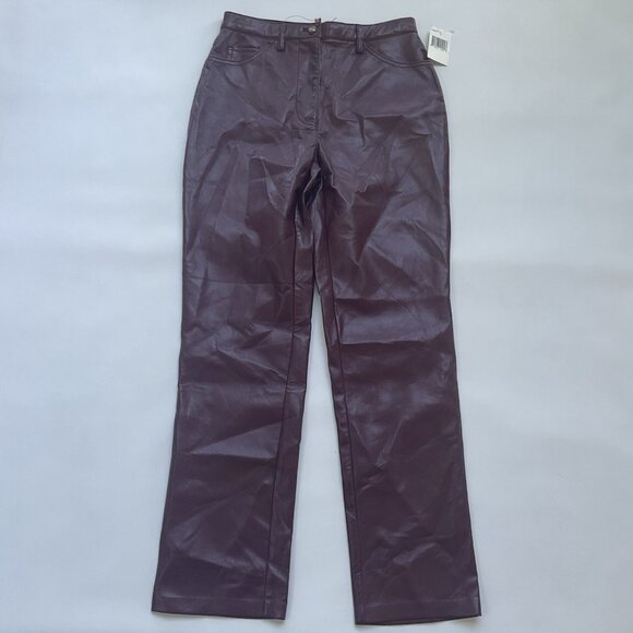 Guess Women’s Kelly Faux Leather Jeans Straight Fit In Burgundy’s Size 27 - Picture 2 of 11